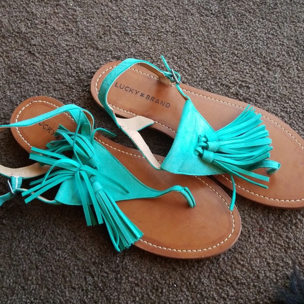 Lucky Brand Turquoise Tassel Leather Thong Sandals